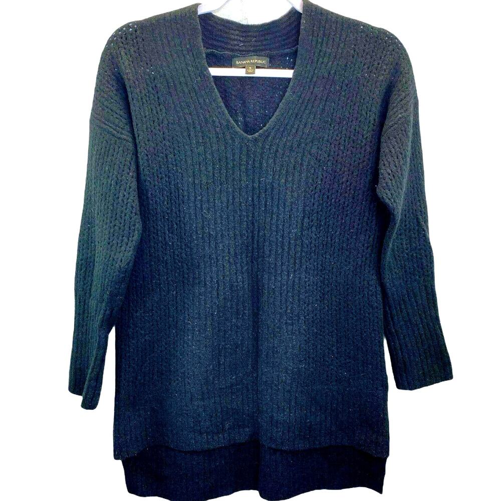 Banana Republic Womens Merino Wool Sweater Black S Knit Long Sleeve V-Neck